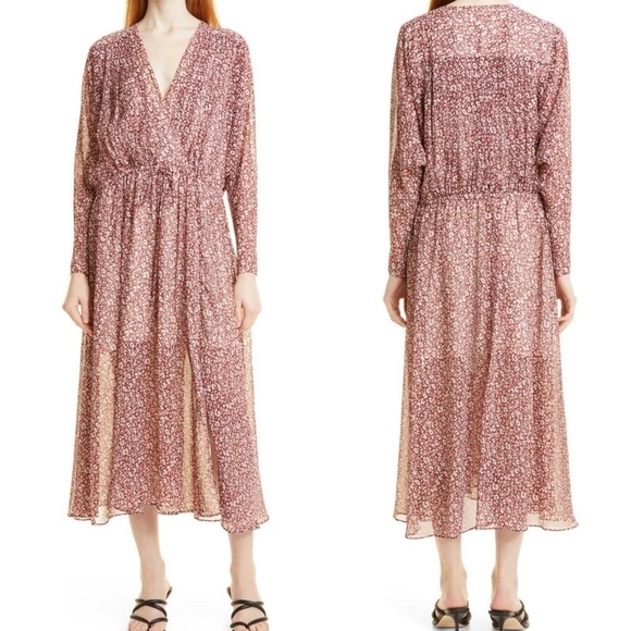 NWT Ted Baker Vallyy Boho Dress Draped Surplice V-Neck Long Sleeve Floral - Picture 3 of 16